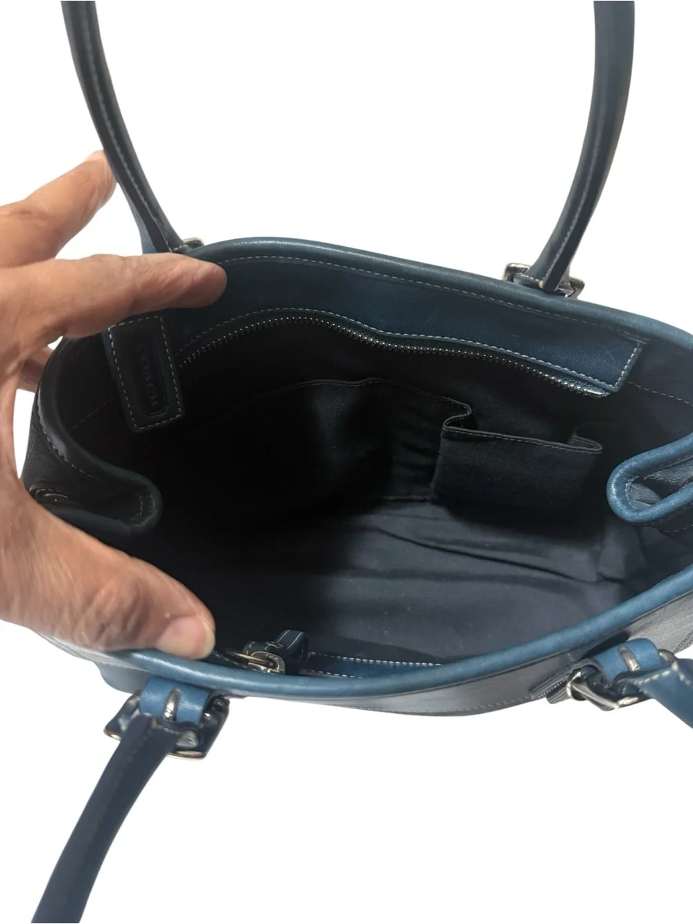 Suede and leather handbag, Coach Hampton satchel